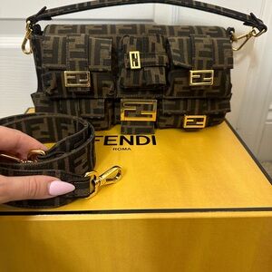 Fendi Fabric Jacquard FF 1974 Multipocket Baguette